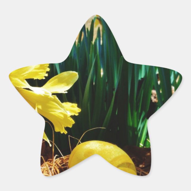Pegatina En Forma De Estrella Papeles amarillos y huevo de Pascua Amarillo (Anverso)