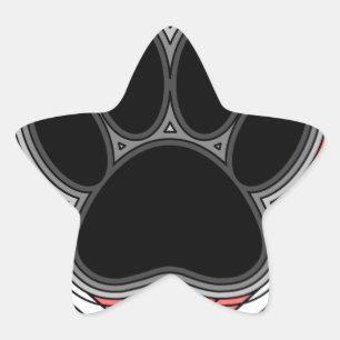 Pegatina En Forma De Estrella Pata de Perro en Corazón Rojo con Contornos