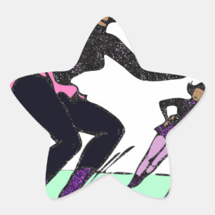 Pegatina En Forma De Estrella patinador de figuras negras