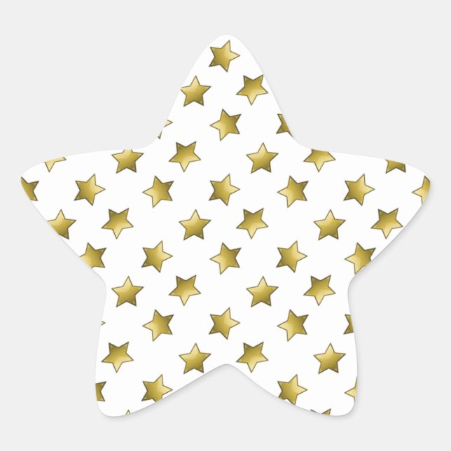 Pegatina En Forma De Estrella Patrón blanco elegante de estrellas doradas (Anverso)