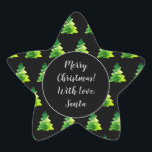 Pegatina En Forma De Estrella Patrón de árbol de Navidad negro y verde moderno<br><div class="desc">Patrón de árbol de navidad negro y verde Navidades modernos elegantes Pegatina de etiqueta de regalo,  puede cambiar todo el texto</div>