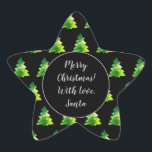 Pegatina En Forma De Estrella Patrón de árbol de Navidad negro y verde moderno<br><div class="desc">Patrón de árbol de navidad negro y verde Navidades modernos elegantes Pegatina de etiqueta de regalo,  puede cambiar todo el texto</div>