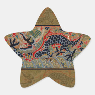 Pegatina En Forma De Estrella Patrón de bordado en seda de dragón chino antiguo