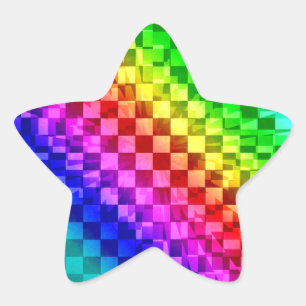 Pegatina En Forma De Estrella Patrón de comprobación de arco iris de punk retro
