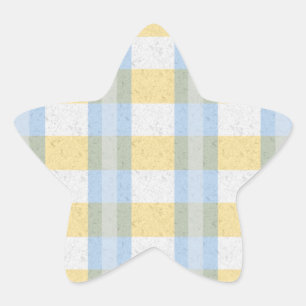 Pegatina En Forma De Estrella Patrón de Cuadro Pastel Azul y Amarillo