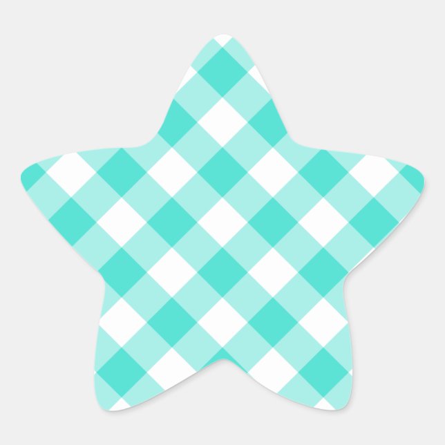 Pegatina En Forma De Estrella Patrón de cuadros turquesa (Anverso)