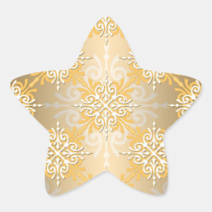 Pegatina En Forma De Estrella Patrón de damasco de oro amarillo pálido