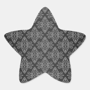 Pegatina En Forma De Estrella Patrón de damasco en negro y blanco