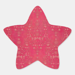Pegatina En Forma De Estrella Patrón de damasco floral rosa profundo