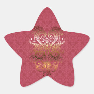 Pegatina En Forma De Estrella Patrón de delux de la fucsia del Ornamento Indio d