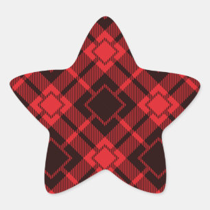 Pegatina En Forma De Estrella Patrón de diamante rojo Tartán