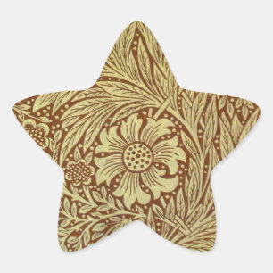 Pegatina En Forma De Estrella Patrón de Flor Antigua Marigold de William Morris