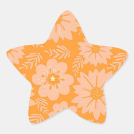 Pegatina En Forma De Estrella Patrón de flor del Naranja de Fuzz de color rosa d