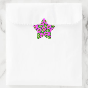 Pegatina En Forma De Estrella Patrón de flores de flamencos rosas