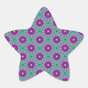Pegatina En Forma De Estrella Patrón de flores magenta, rosa y verde