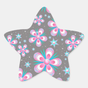 Pegatina En Forma De Estrella Patrón de flores rosas extractas dulces y románt