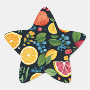 Pegatina En Forma De Estrella Patrón de fruta fresca y colorida