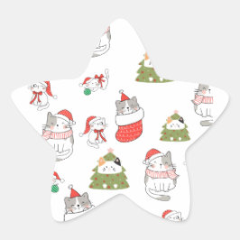 Pegatina En Forma De Estrella Patrón de gatos de Navidad lindos – Diseño festivo