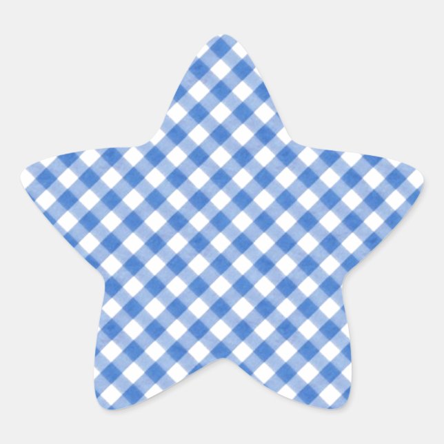 Pegatina En Forma De Estrella Patrón de Gingham azul (Anverso)