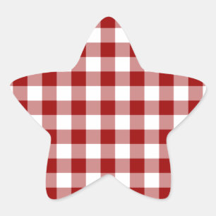 Pegatina En Forma De Estrella Patrón de Gingham rojo y blanco