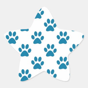 Pegatina En Forma De Estrella Patrón de huellas de cachorro azul