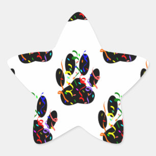 Pegatina En Forma De Estrella Patrón de huellas de patas de perro con confeti y 