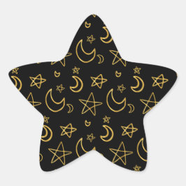 Pegatina En Forma De Estrella Patrón de oro de lunas y estrellas