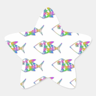 Pegatina En Forma De Estrella Patrón de peces abstracto