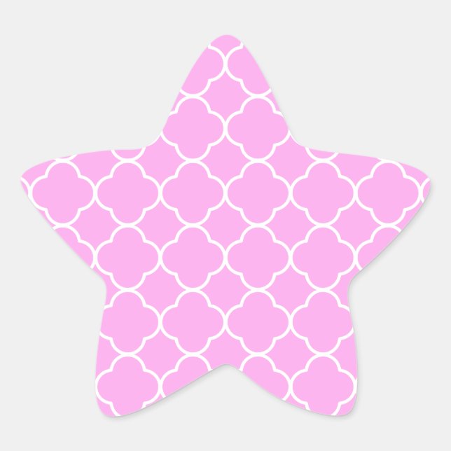 Pegatina En Forma De Estrella Patrón De Quatrefoil Rosa Y Blanco (Anverso)