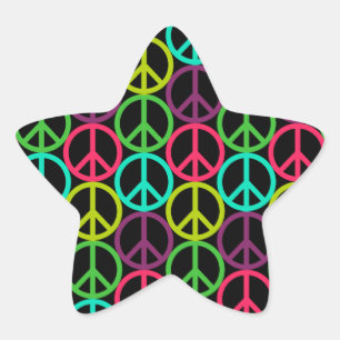 Pegatina En Forma De Estrella Patrón de señas hippie de paz de los años 70
