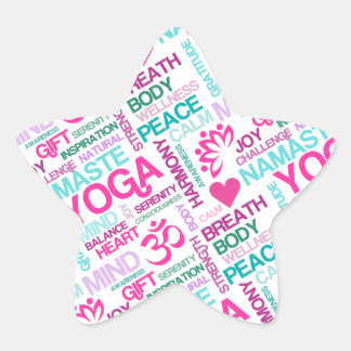 Pegatina En Forma De Estrella Patrón de YOGA rosado de Namaste, Peace and Harmon