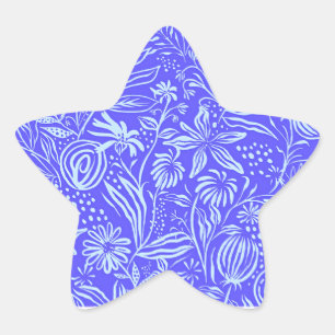 Pegatina En Forma De Estrella Patrón floral azul brillante-lila