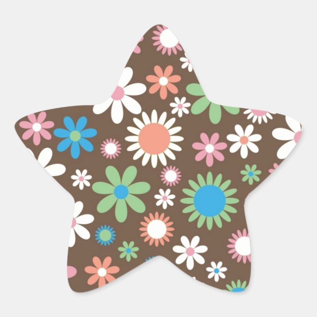 Pegatina En Forma De Estrella Patrón floral de margarita (Anverso)