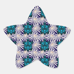 Pegatina En Forma De Estrella Patrón Floral de Tortuga Tropical Sin Costuras Tor