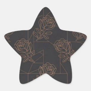 Pegatina En Forma De Estrella Patrón geométrico de arte de línea en rosa oro