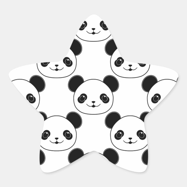 Pegatina En Forma De Estrella Patrón Kawaii Panda En Blanco Y Negro (Anverso)