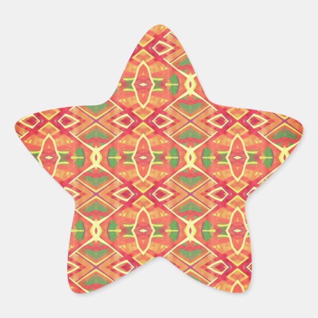 Pegatina En Forma De Estrella patrón naranja y verde (Anverso)