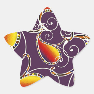 Pegatina En Forma De Estrella Patrón paisajista amarillo púrpura naranja