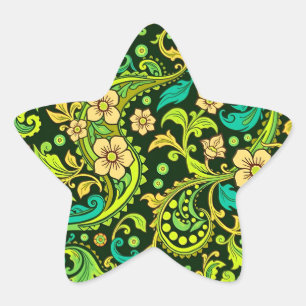 Pegatina En Forma De Estrella Patrón verde de paisley