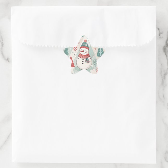 Pegatina En Forma De Estrella Pattern Scandinavian Snowman (Bolso)