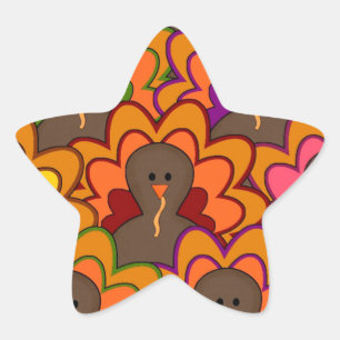 Pegatina En Forma De Estrella Pavos de Acción de Gracias Divertidos y Coloridos