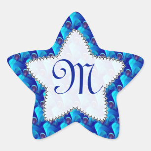 Pegatina En Forma De Estrella Pegatina de estrella azul púrpura monograma