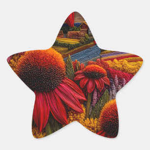 Pegatina En Forma De Estrella Pegatina de estrella de campo de equinácea roja vi