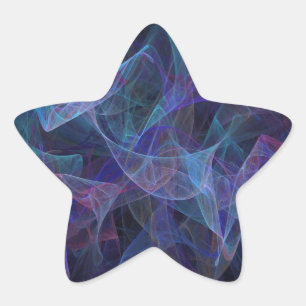 Pegatina En Forma De Estrella Pegatina de estrella fractal de resumen azul