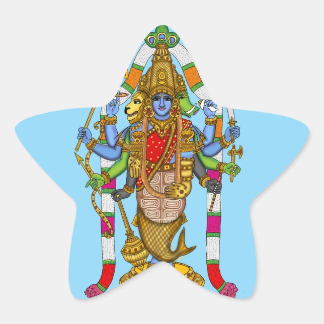 Pegatina En Forma De Estrella Pegatina de Lord Vishnu (Anverso)