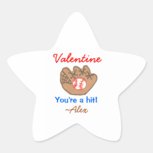 Pegatina En Forma De Estrella Pegatina de San Valentín de béisbol - personalizad