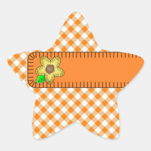 Pegatina En Forma De Estrella Pegatina estrella de fondo de Gingham amarillo Flo
