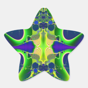 Pegatina En Forma De Estrella Pegatina estrella fractal verde azul