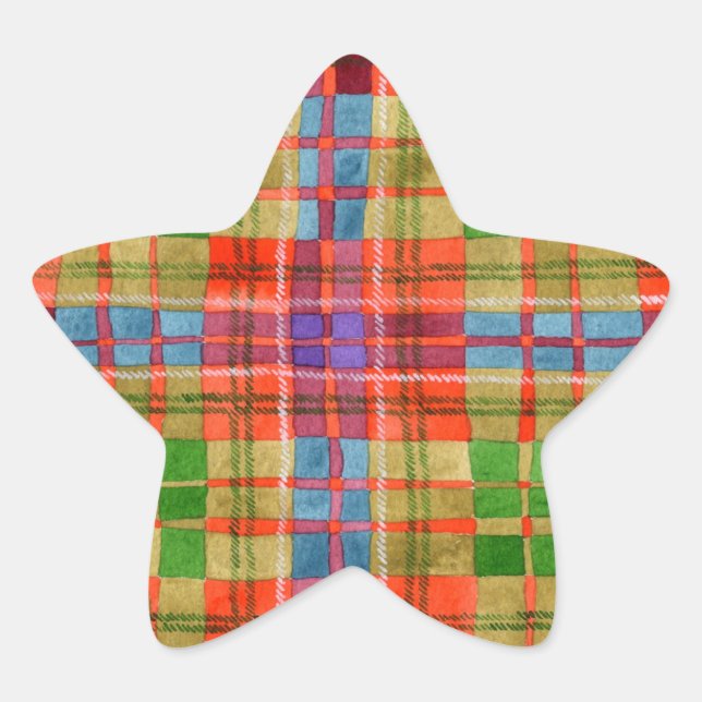 Pegatina En Forma De Estrella PEGATINAS de la estrella MAC RAE TARTAN (Anverso)