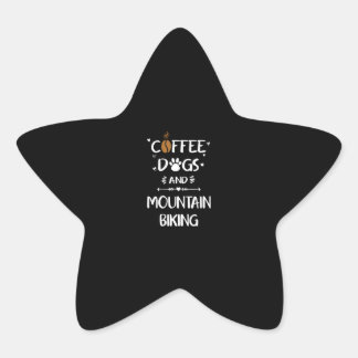 Pegatina En Forma De Estrella Perros de café y bicicleta de montaña cuesta abajo